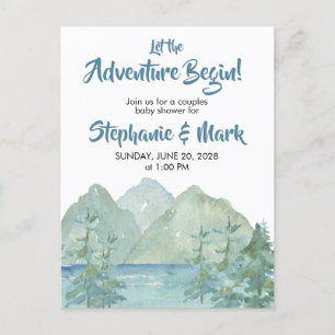 Rustic Mountains Waterverf Adventure Baby shower Briefkaart