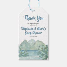 Rustic Mountains Waterverf Adventure Baby shower Cadeaulabel