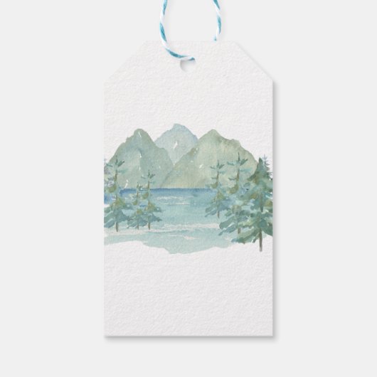 Rustic Mountains Waterverf Adventure Baby shower Cadeaulabel (Achterkant)