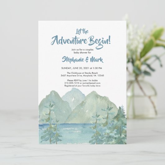 Rustic Mountains Waterverf Adventure Baby shower Kaart (Staand voorkant)