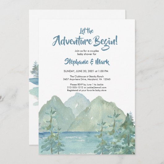 Rustic Mountains Waterverf Adventure Baby shower Kaart (Voorkant / Achterkant)