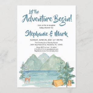 Rustic Mountains Waterverf Adventure Baby shower Kaart