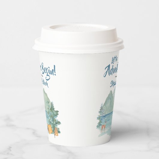 Rustic Mountains Waterverf Adventure Baby shower Papieren Bekers (Links)