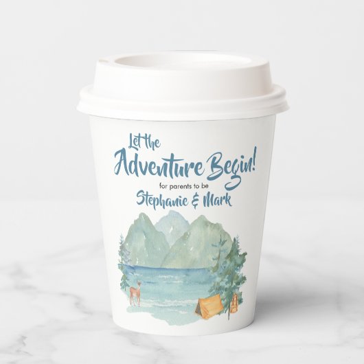 Rustic Mountains Waterverf Adventure Baby shower Papieren Bekers (Achterkant)