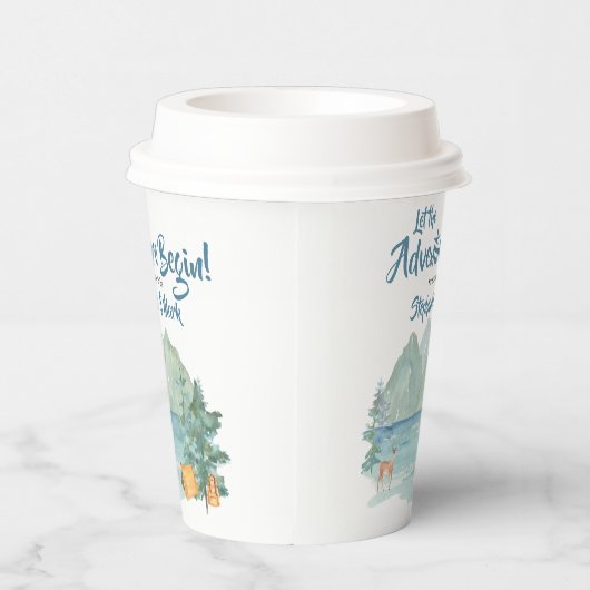 Rustic Mountains Waterverf Adventure Baby shower Papieren Bekers (Rechts)