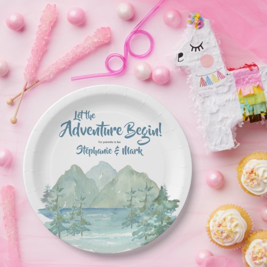 Rustic Mountains Waterverf Adventure Baby shower Papieren Bordje (Feest)