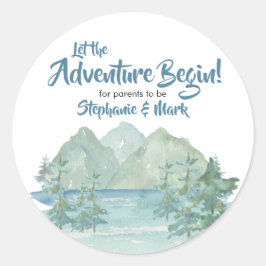 Rustic Mountains Waterverf Adventure Baby shower Ronde Sticker