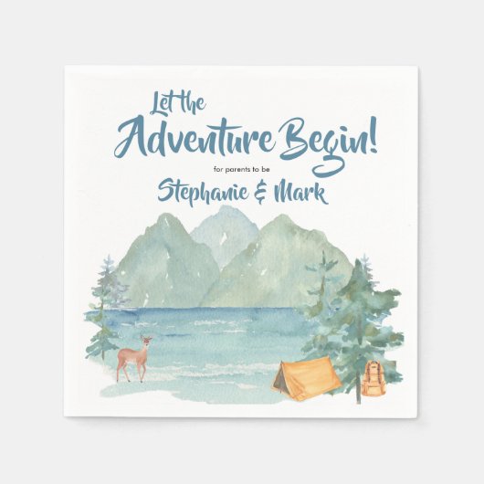 Rustic Mountains Waterverf Adventure Baby shower Servet (Voorkant)