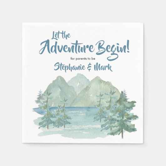 Rustic Mountains Waterverf Adventure Baby shower Servet (Voorkant)