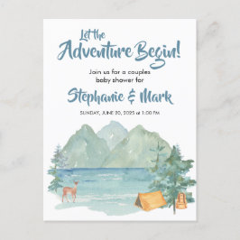 Rustic Mountains Waterverf Adventure Baby shower Uitnodiging Briefkaart