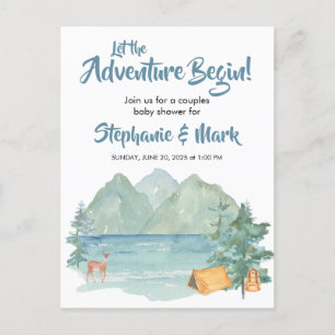 Rustic Mountains Waterverf Adventure Baby shower Uitnodiging Briefkaart