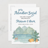 Rustic Mountains Waterverf Adventure Baby shower Uitnodiging Briefkaart (Voorkant / Achterkant)