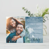 Rustic Mountains Waterverf donkerblauw Save The Date (Staand voorkant)