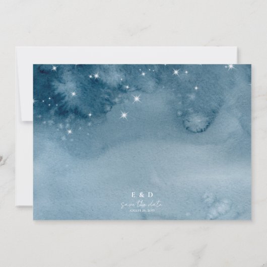 Rustic Mountains Waterverf donkerblauw Save The Date (Achterkant)