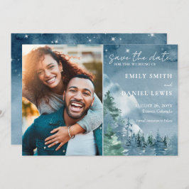 Rustic Mountains Waterverf donkerblauw Save The Date