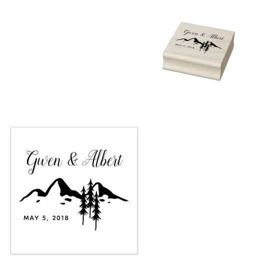 Rustic Mountains Wedding Monogram Rubberstempel (Gestempeld)