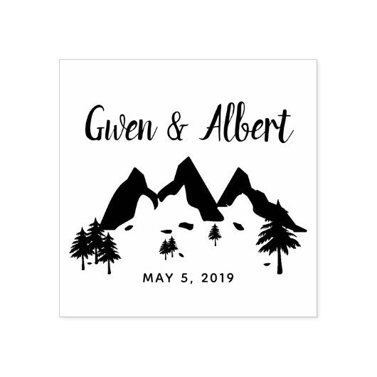 Rustic Mountains Wedding Monogram Rubberstempel (Afrduk)