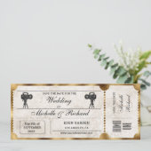 Rustic Movie Ticket Bewaar de Datum Kaart (Staand voorkant)