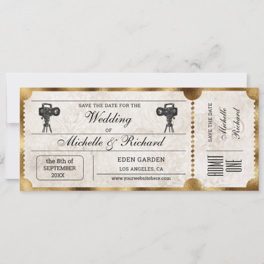 Rustic Movie Ticket Bewaar de Datum Kaart (Voorkant)