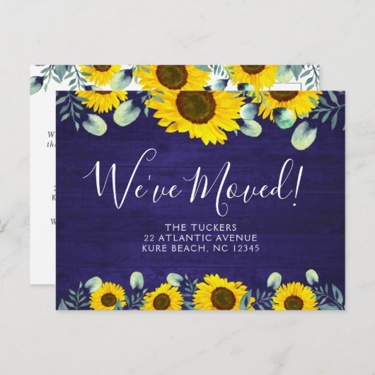 Rustic Moving Announcement Zonnebloemen op hout Briefkaart (Voorkant / Achterkant)