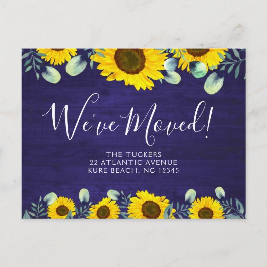 Rustic Moving Announcement Zonnebloemen op hout Briefkaart (Voorkant)