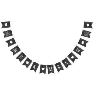 Rustic Mr en Mrs Black Chalkboard Custom Initiaal Vlaggetjes