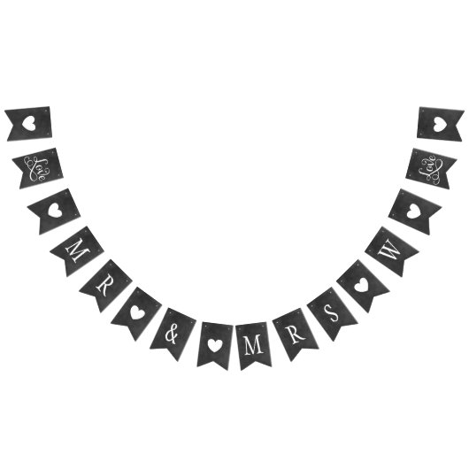 Rustic Mr en Mrs Black Chalkboard Custom Initiaal Vlaggetjes (Alle)
