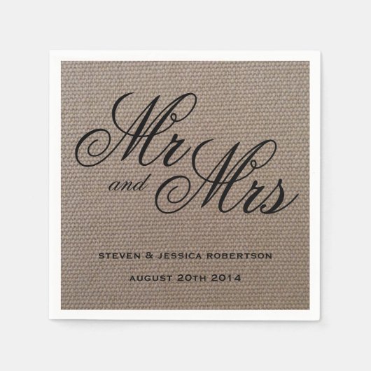 Rustic Mr. en Mrs. burlap trouwluiers Servetten (Voorkant)
