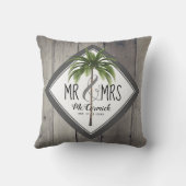 Rustic Mr. en Mrs Grey Monogram Palm Tree Pas getr Buitenkussen (Achterkant)
