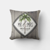 Rustic Mr. en Mrs Grey Monogram Palm Tree Pas getr Buitenkussen (Voorkant)