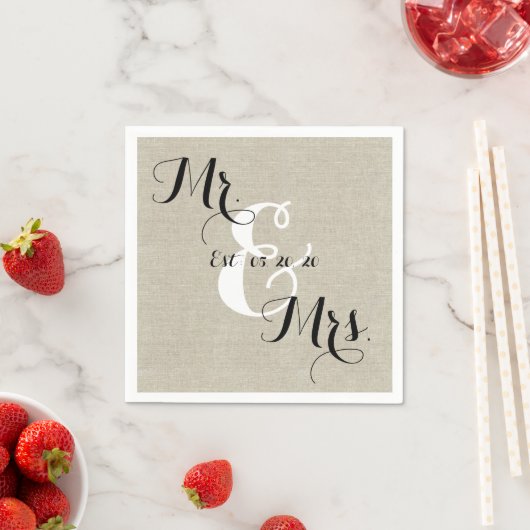 Rustic Mr. en Mrs. Linen Custom Wedding Napkins Servet (Insitu)