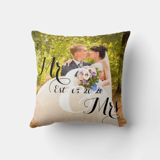 Rustic Mr en Mrs Photo | Sierkussen voor weddensch (Achterkant)