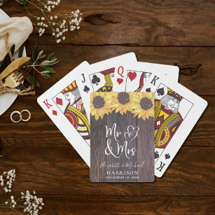 Rustic Mr. en Mrs Sunflower Wedding Pokerkaarten
