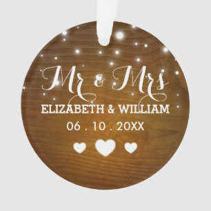 Rustic Mr. & Mrs Wedding Hearts-kerstversiering Ornament
