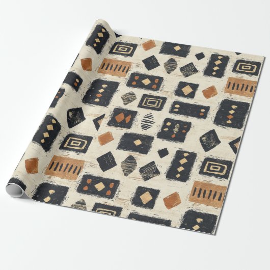 Rustic Mudcloth Geometric Pattern (2) Cadeaupapier (Uitgerold)