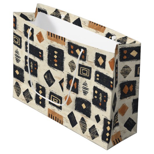 Rustic Mudcloth Geometric Pattern (2) Groot Cadeauzakje (Voorkant Gekanteld)