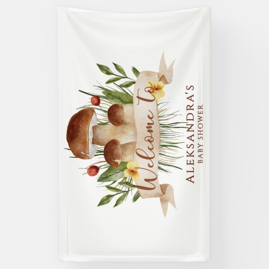 Rustic Mushroom Fall Baby Shower Welcome Sign Spandoek (Verticaal)