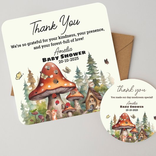 Rustic Mushrooms Woodland Baby shower Bedankt Vierkante Sticker