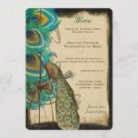 Rustic Musical Peacock Birdcage Romantic Feather Menu<br><div class="desc">Romantic Lovebird Peacock Feather ziet meer  producten van vredestichtende vogels Peacock Wedding Invitding  Art Nouveau Peacock Bird Parade Wedding - zie meer  vogelproducten</div>