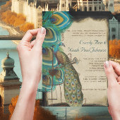 Rustic Musical Peacock Birdcage Wedding Invitation Kaart