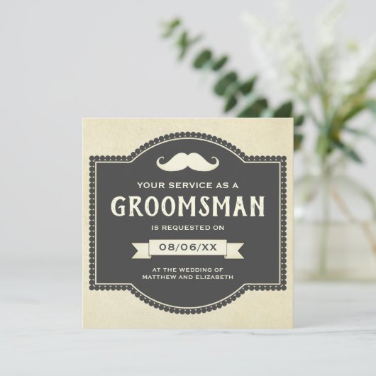  Rustic Mustache Groomsman Verzoek Kaart (Staand voorkant)