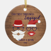 Rustic Mustache Lips grappig, eerste kerstmis Keramisch Ornament (Voorkant)