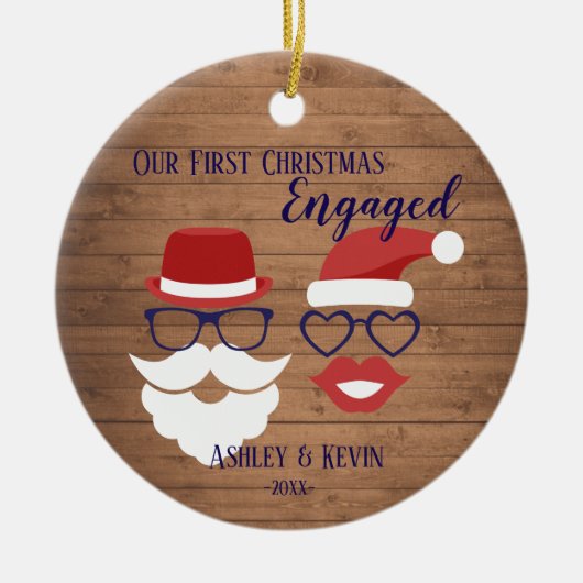 Rustic Mustache Lips grappig, eerste kerstmis Keramisch Ornament (Voorkant)