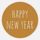 Rustic Mustard Brown Nieuwjaar | Minimalistische v Ronde Sticker (Voorkant)