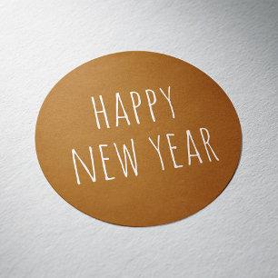 Rustic Mustard Brown Nieuwjaar Minimalistische v Ronde Sticker