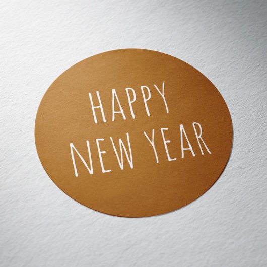 Rustic Mustard Brown Nieuwjaar | Minimalistische v Ronde Sticker