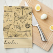 Rustic Mustard Geel en Zwart Insect Theedoek (Quarter Fold)