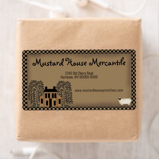 Rustic Mustard Saltbox House Editable Shipping Etiket (Insitu)
