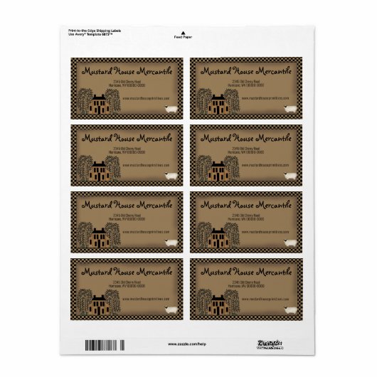 Rustic Mustard Saltbox House Editable Shipping Etiket (Full Sheet)