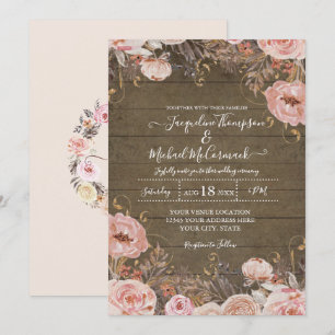 Rustic Muted Blush Pink Waterverf Floral Roos Kaart